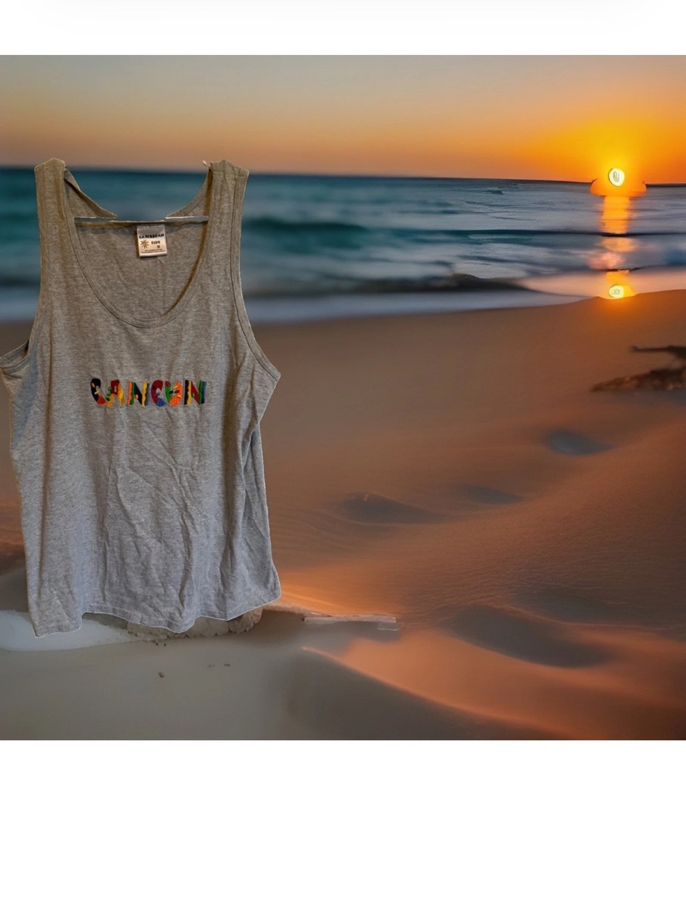 Cancun Mexico Colorful Tank Top Shirt Unisex Size Medium White 100% Cotton